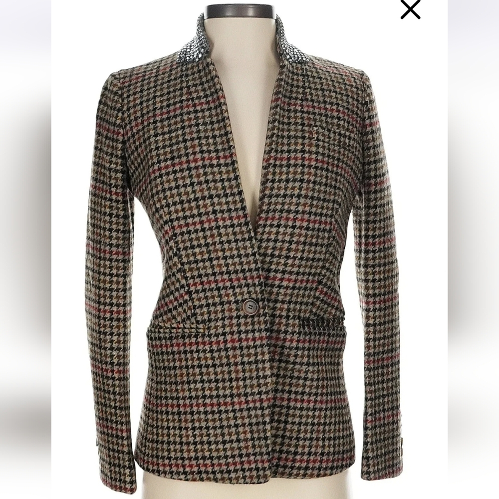J. Crew Wool Regent Houndstooth Crystal Collar Blazer - Sz 4 EUC